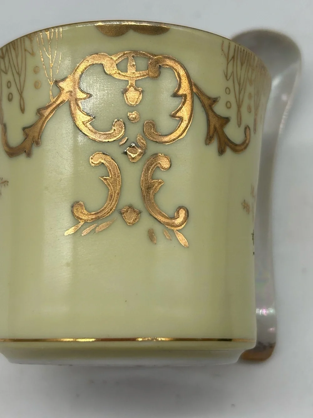Vintage Ceramic Condiment Jar With Spoon Iridescent Pale Green